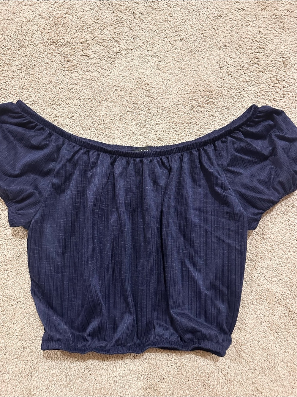 S Women's Navy Off-Shoulder Elastic Hem Top